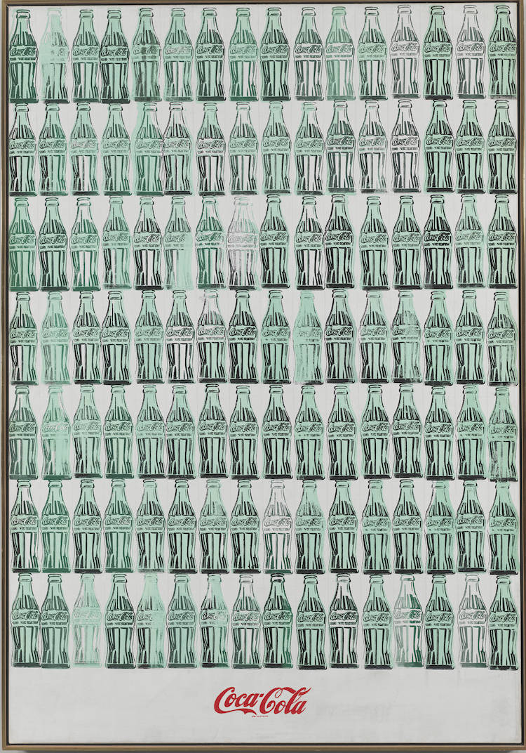Andy Warhol, Green Coca-Cola Bottles, 1962. Silkscreen ink, acrylic, and graphite on canvas,  82 3⁄4 × 57 1⁄8 in. Whitney Museum of American Art, New York; purchase with funds from the Friends of the Whitney Museum of American Art. © The Andy Warhol Foundation for the Visual Arts, Inc. / Artists Rights Society (ARS) New York.